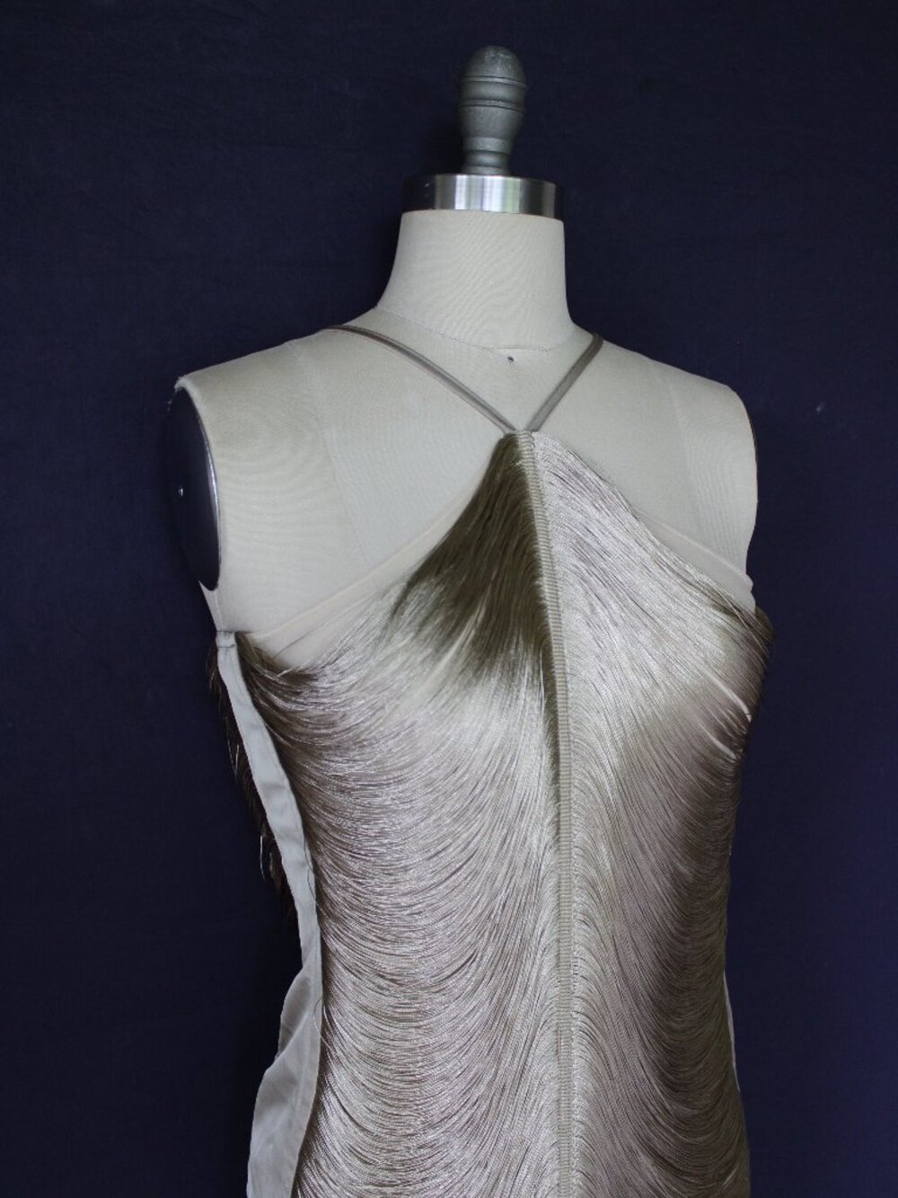 MEW MEWS Bluma Halter neck Fringe Gatspy flapper Mini Dress olive gold NWT S - Picture 5 of 12
